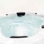 Platinum Spas Happy hot tub interior close-up with headrest and bubbling jets