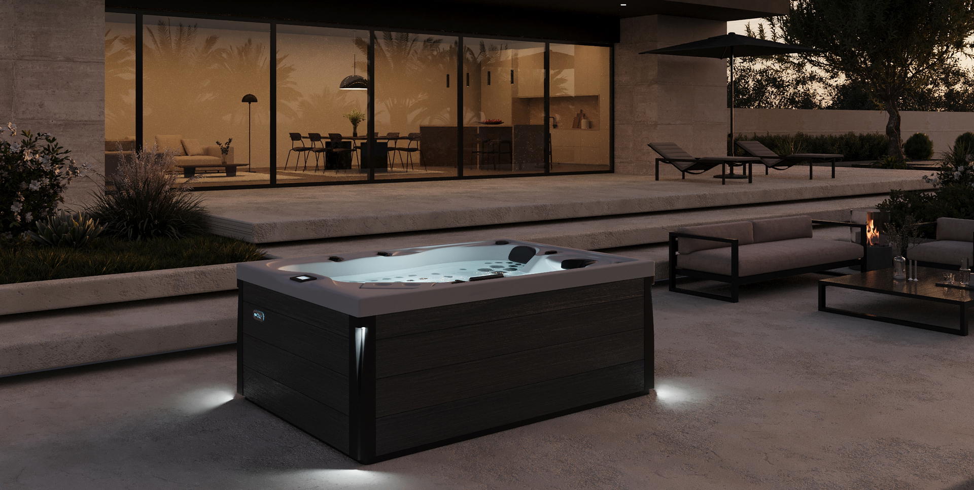 Topaz Hot Tub lifestyle night view