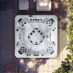 Overhead view of a Platinum Spas Palermo hot tub on a paved patio