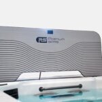 Platinum Spas mini pool end panel with a grab rail above the water