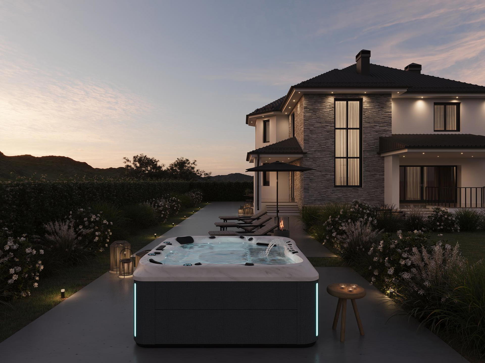Positano Hot Tub lifestyle night view