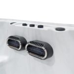 Platinum Spas Titan swim spa close-up of the twin oval swim current jets at the end wall